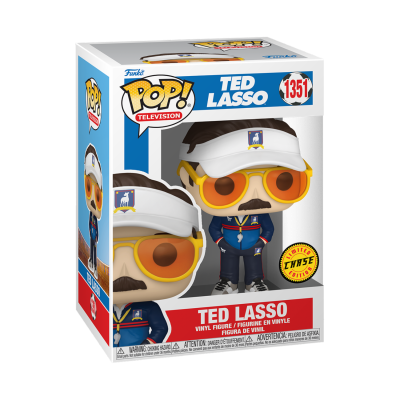 Figura Funko Pop Ted Lasso com viseira branca e óculos laranja
