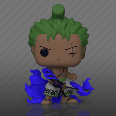 Figura Funko Pop Roronoa Zoro com cabelo verde e fogo azul