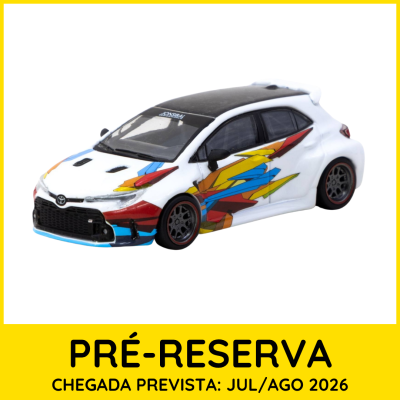 Miniatura de carro de corrida Toyota branco com padrão gráfico multicolorido e teto preto