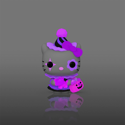 Figura vinil Hello Kitty Halloween cinza roxo segurando abóbora rosa