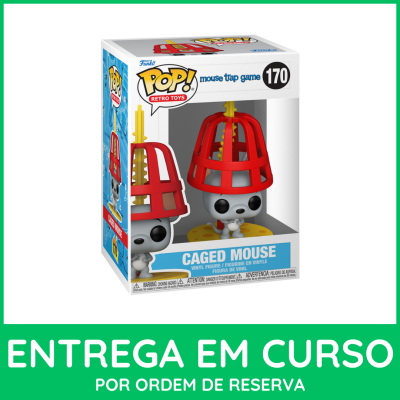 Funko Pop! CAGED MOUSE figura vinil na caixa, rato cinzento em armadilha vermelha e amarela