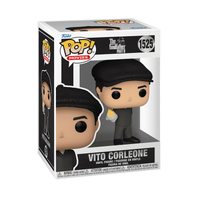 Figurina Funko Pop! Vito Corleone em embalagem original preta e branca