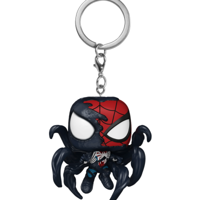 Chaveiro Funko Pop Homem-Aranha e Venom meio a meio com base branca