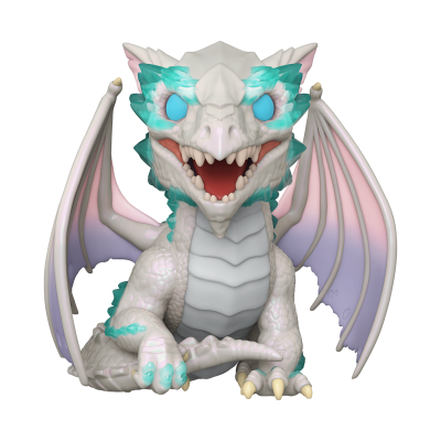 Figura colecionável de dragão branco e azul-turquesa com asas lilás