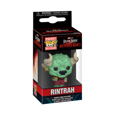 Chaveiro Pocket Pop! Marvel Rintrah com cabeça verde e chifres em embalagem preta