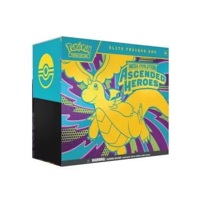 Caixa Pokemon Elite Trainer Box Mega Evolution Ascended Heroes com ilustração colorida
