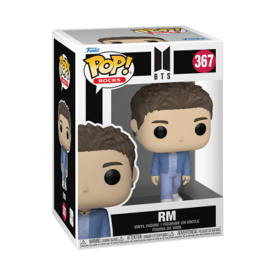 Funko Pop! Rocks RM BTS 367, figura de vinil com fato azul em caixa