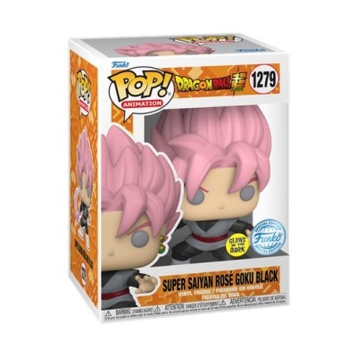 Figura Funko Pop! Super Saiyan Rosé Goku Black em caixa com selo Que Brilha no Escuro
