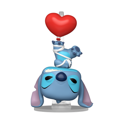 Figura de vinil Stitch azul de cabeça para baixo com balão vermelho em forma de coração