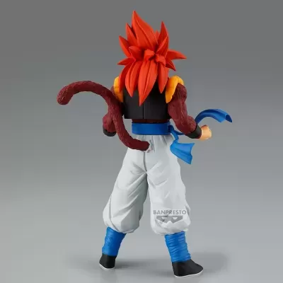 Figura de ação de personagem com cabelo vermelho espetado e rabo castanho em fundo cinza