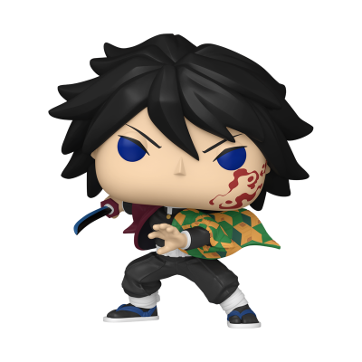 Figura estilizada Funko Pop com cabelo preto, olhos azuis e manto verde e amarelo
