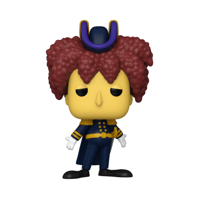 Figura Funko Pop de personagem com cabelo cacheado e uniforme azul-escuro com detalhes dourados.