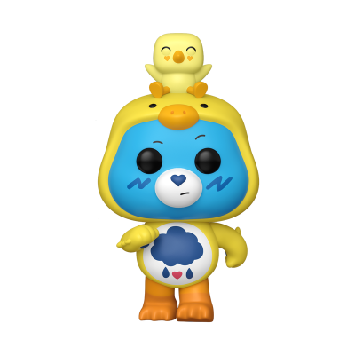 Figura colecionável azul e amarela com padrão de nuvem no peito e pássaro amarelo no topo