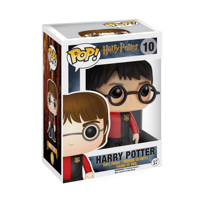 Figura Funko Pop! de Harry Potter com óculos e roupa vermelha na caixa