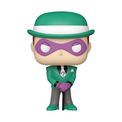 Figura colecionável do personagem The Riddler com chapéu verde e máscara roxa