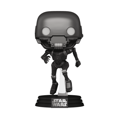 Figura Funko Pop preta K-2SO de Star Wars em base preta