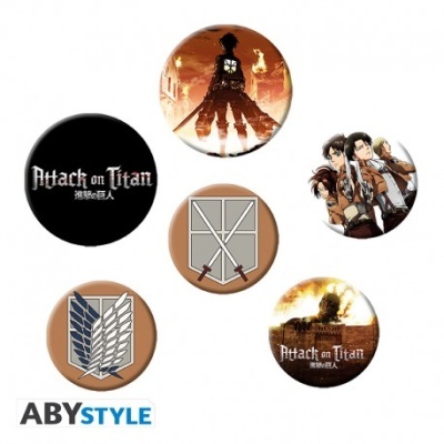 Bottons Attack on Titan com personagens e símbolos