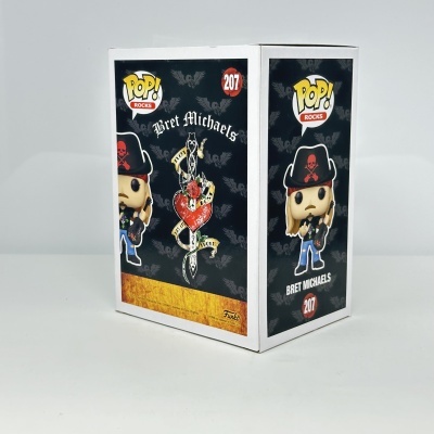 Caixa Funko Pop! Rocks 207 Bret Michaels com ilustração do boneco em fundo preto.