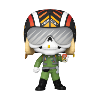 Figura Funko Pop com capacete colorido e macacão verde segurando lata