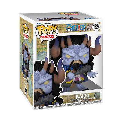 Funko Pop Kaido One Piece embalagem com figura de vinil cinzenta e chifres