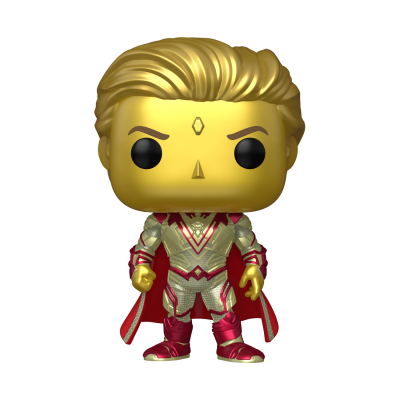 Funko Pop de super-herói dourado e vermelho com capa