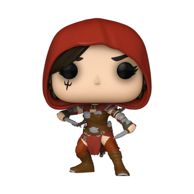 Figura Funko Pop com capuz vermelho e roupa de guerreiro
