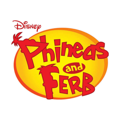 Logótipo da série Phineas and Ferb da Disney em amarelo e vermelho