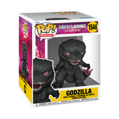 Funko Pop! Godzilla nº 1544 em caixa colorida com fundo rosa e amarelo