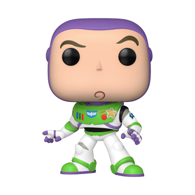 Figura Funko Pop do Buzz Lightyear com fato espacial branco, verde e roxo