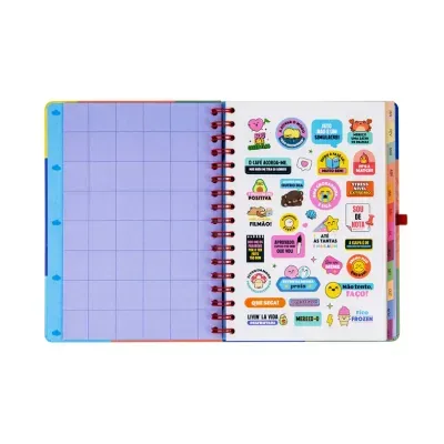 Agenda espiralada com autocolantes e folha quadriculada
