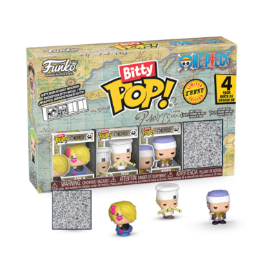Caixa de coleção Funko Bitty Pop! com três mini figuras e design de mapa antigo