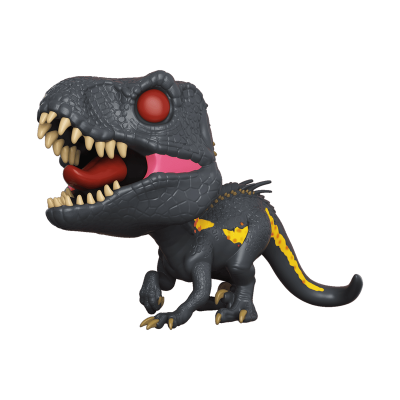 Figura colecionável de dinossauro cinzento com olhos vermelhos e detalhes amarelos