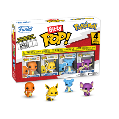 Conjunto de 4 mini figuras Funko Pop! Bitty Pop! de Pokémon em caixa colorida.