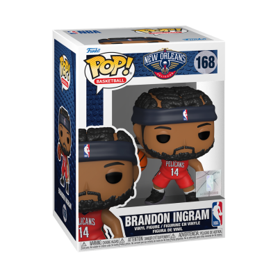 Boneco Funko Pop! Brandon Ingram com uniforme vermelho dos New Orleans Pelicans na caixa