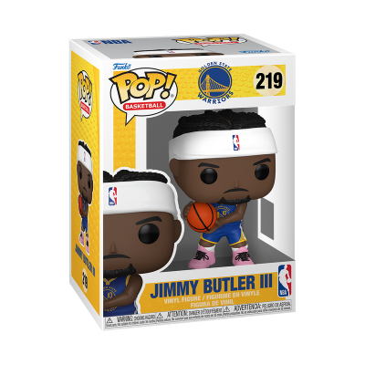 Funko Pop Jimmy Butler III Golden State Warriors na caixa amarela e branca nº 219