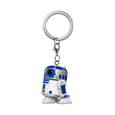 Porta-chaves de plástico do robô R2-D2 branco e azul com argola metálica