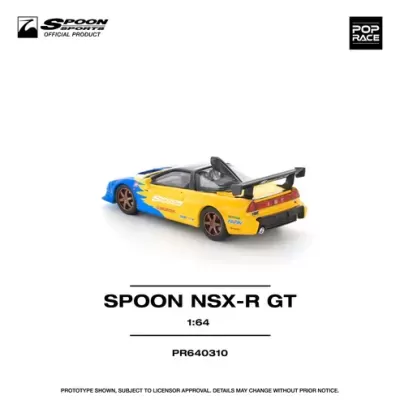 Miniatura de carro desportivo SPOON NSX-R GT 1:64 azul e amarelo