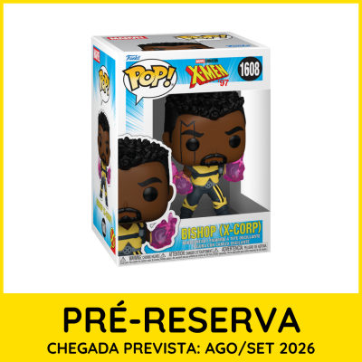 Funko Pop Bishop X-Corp Marvel X-Men 97 número 1608 na caixa com aviso de pré-reserva para 2026