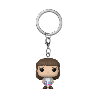 Chaveiro Funko Pop com figura estilizada de personagem com roupa colorida