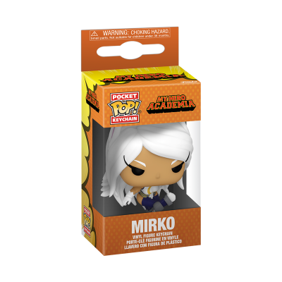 Figura chaveiro Mirko de My Hero Academia em caixa amarela e laranja