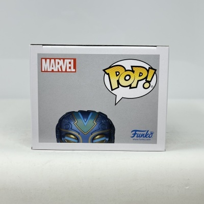 Caixa de Funko POP Marvel com figura azul e dourada