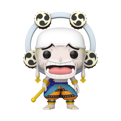 Figura colecionável de personagem com chapéu branco e bastão amarelo