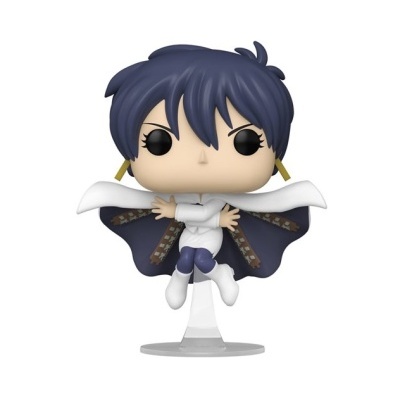 Figura Funko Pop de personagem com capa e traje branco em pose de voo