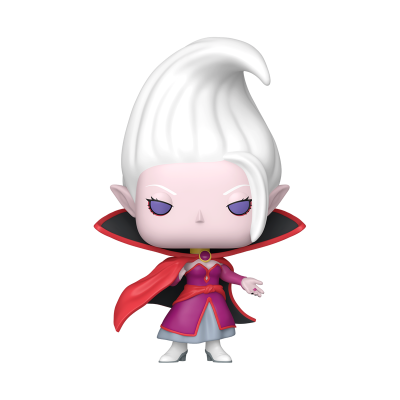 Figura de vinil com cabelo branco, vestido roxo e capa vermelha