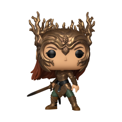 Figura Funko Pop da personagem com armadura dourada e capacete com chifres