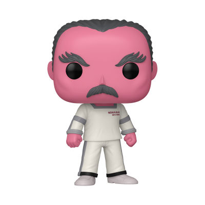 Figura Funko Pop cor-de-rosa com roupa branca e detalhes cinzentos