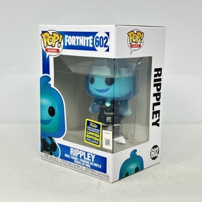 Embalagem Funko Pop! Fortnite Ripley azul translúcida com texto limitado edição exclusiva