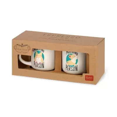 Conjunto de 2 canecas brancas em caixa de cartão com ilustração de cão