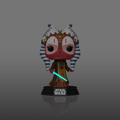 Figura Funko Pop Ahsoka Tano de Star Wars com sabre de luz azul em base preta