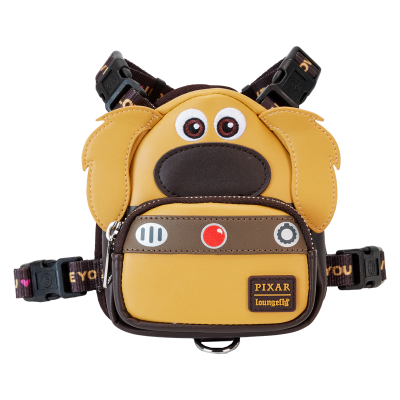 Mochila amarela e castanha para criança com design de cão e texto Pixar Loungefly